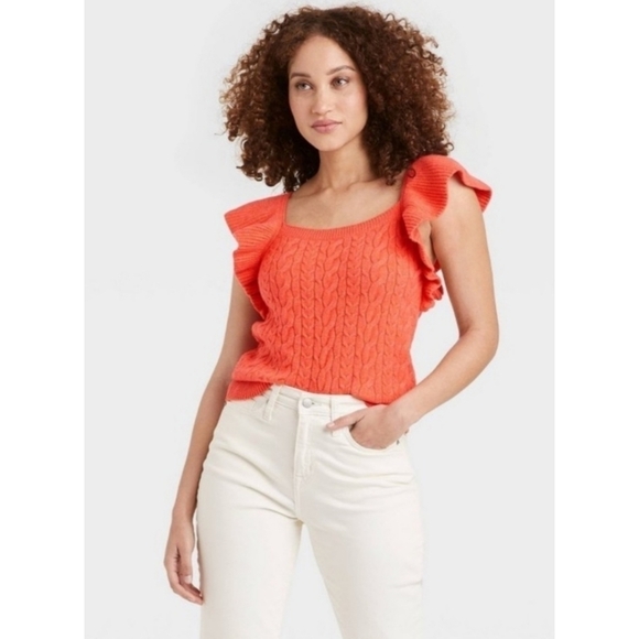 NEW A New Day Square Neck Ruffle Sweater Vest - Picture 1 of 11